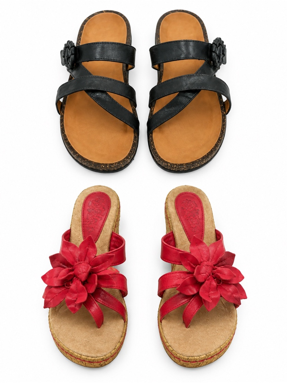 2 Piece Bundle Rockport & b.o.c. Leather Slide Wedge Sandals – Size 9 GUC/*Flaw